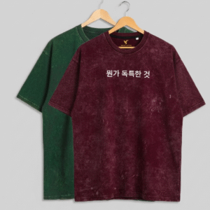 Urban Acid Wash Oversized T-Shirt Combo (Maroon & Green)