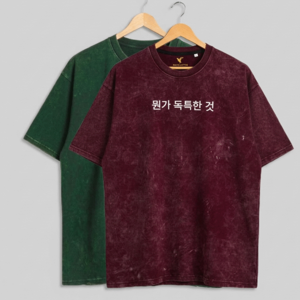 Urban Acid Wash Oversized T-Shirt Combo (Maroon & Green)